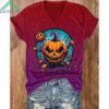 Women's Halloween Pumpkin Print Shirt