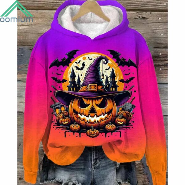 Women's Halloween Scary Pumpkin Print Casual Hoodie