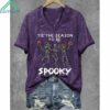 Women's Halloween 'Tis The Season To Be Spooky Print V Neck T Shirt