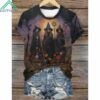 Women's Halloween Witches Haunted In Wildflower Field Print Casual Shirt