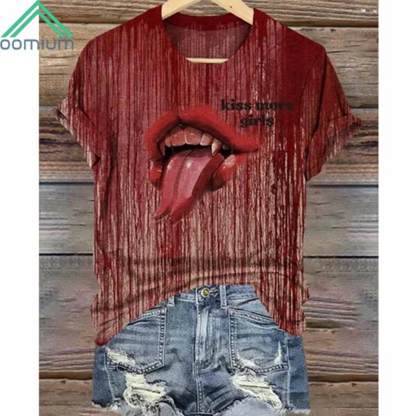 Women's Kiss More Girls Blood Halloween Art Print Shirt