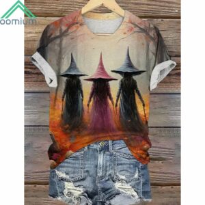 Women's Witch Halloween Print Short Sleeve T Shirt