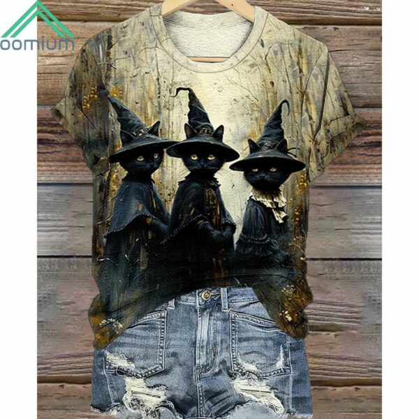 Women's Witchy Black Cats Print Casual Shirt