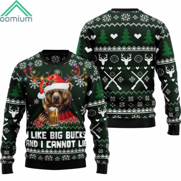 Bear I Like Big Bucks And I Cannot Lie Christmas Sweater