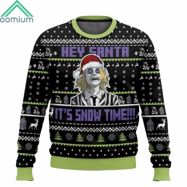 Beetlejuice Hey Santa Its Snow Time Ugly Christmas Sweater