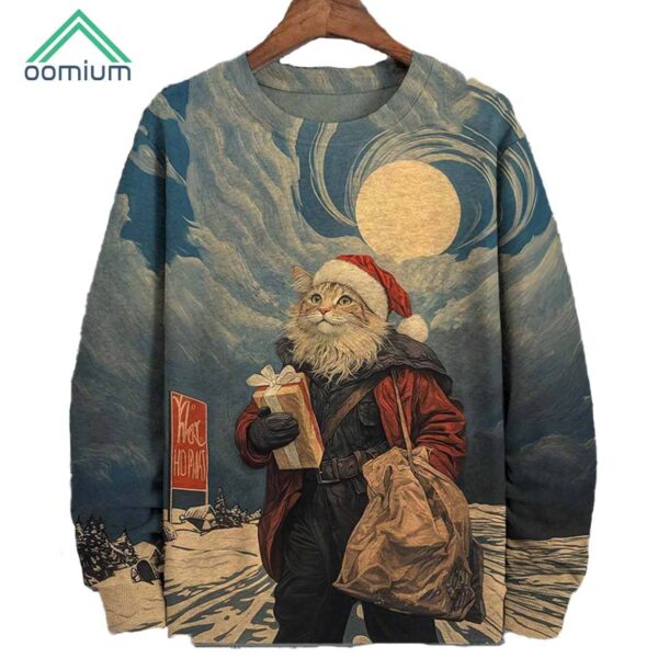 Cat Santa Claus Delivers Presents At Night Sweatshirt