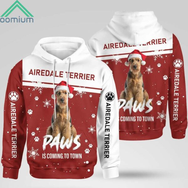 Christmas Airedale Terrier Paws Is Coming To Town Hoodie