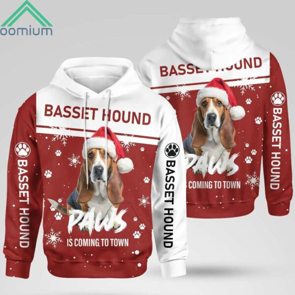 Christmas Basset Hound Paws Is Coming To Town Hoodie