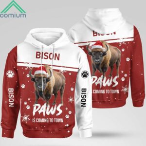 Christmas Bison Paws Is Coming To Town Hoodie