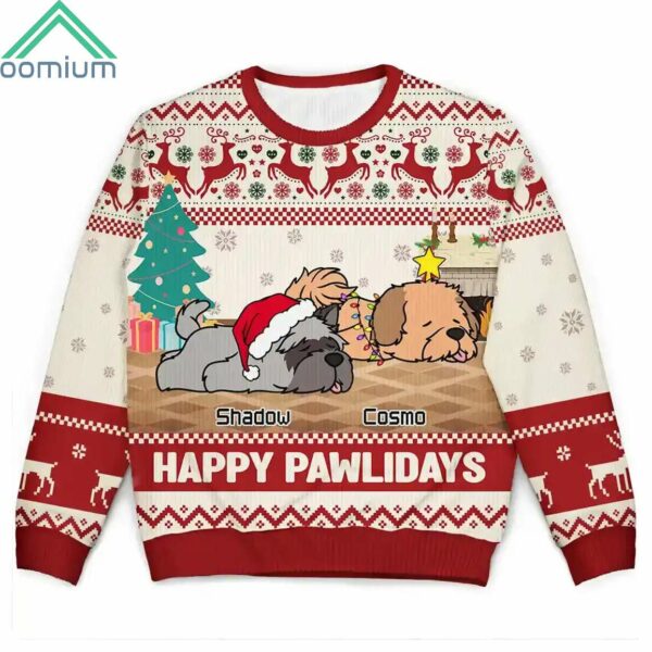 Christmas Lying Dog Happy Pawlidays Personalized Ugly Sweater