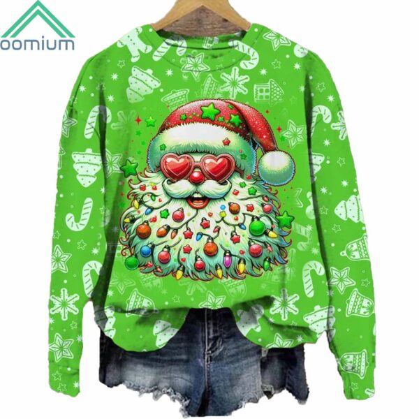 Christmas Sparkling Santa Print Sweatshirt