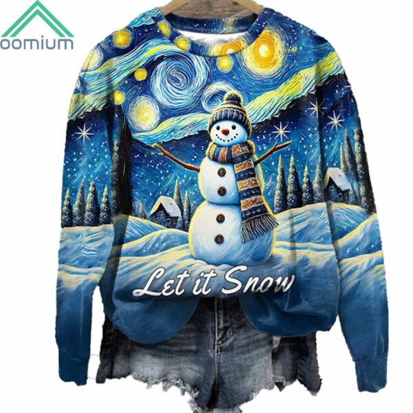 Christmas Starry Night Snowman Let It Snow Sweatshirt