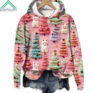 Christmas Tree Cute Cat 3D Print Casual Hoodie