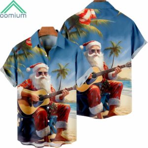 Christmas Vacation Santa Claus Playing Guitar Hawaiian Shirt