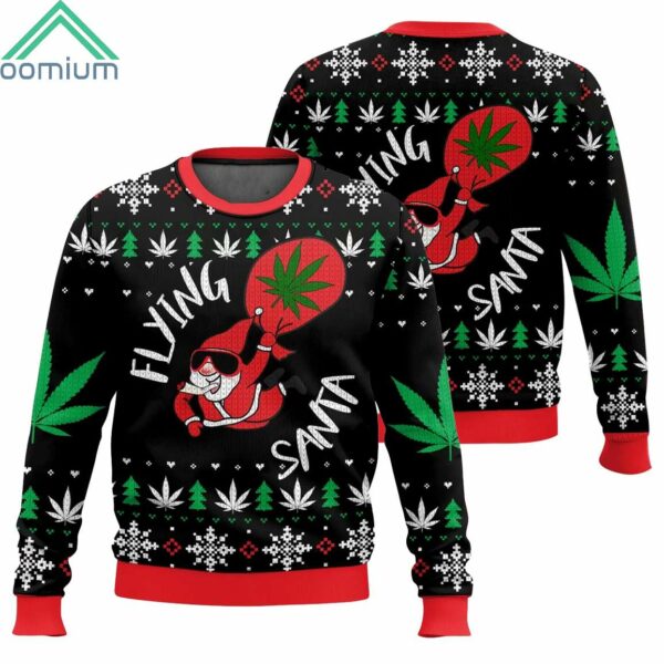 Flying Santa 420 Christmas Ugly Sweater