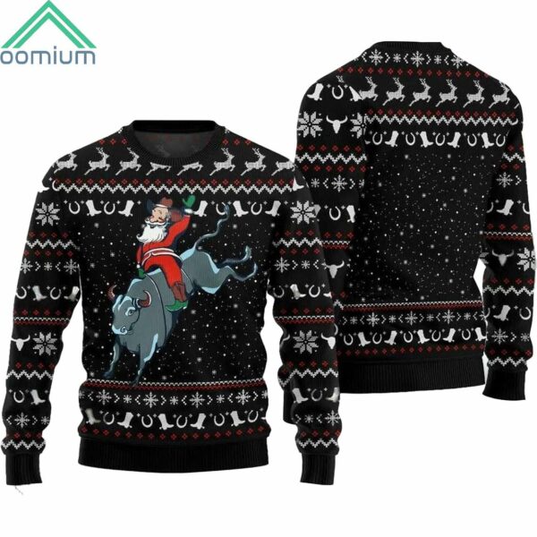 Funny Santa Rides A Bull Cowboy Ugly Christmas Sweater