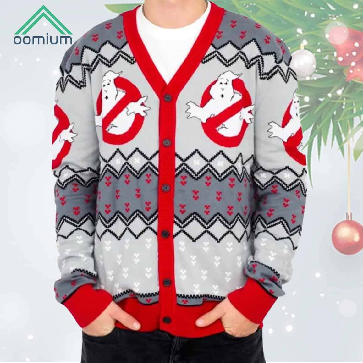 Ghostbusters Logo Ugly Christmas Cardigan Sweater