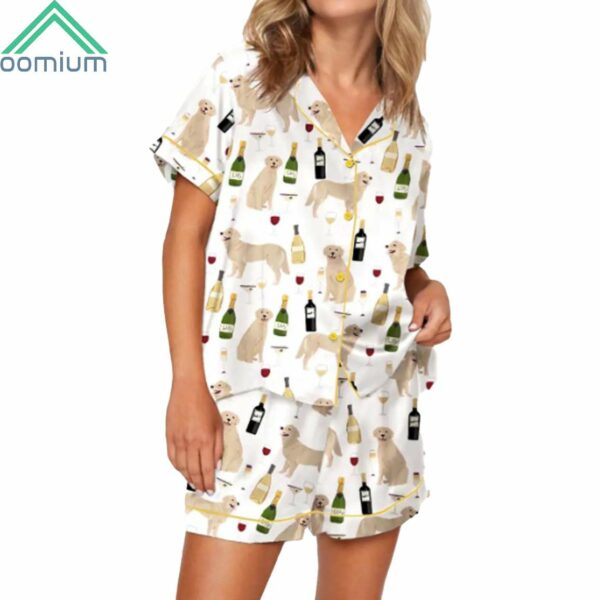 Golden Retriever And Wine Satin Pajama Set