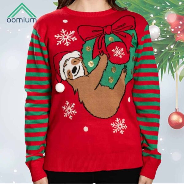 Hanging Sloth on Christmas Ornament Wreath Ugly Christmas Sweater