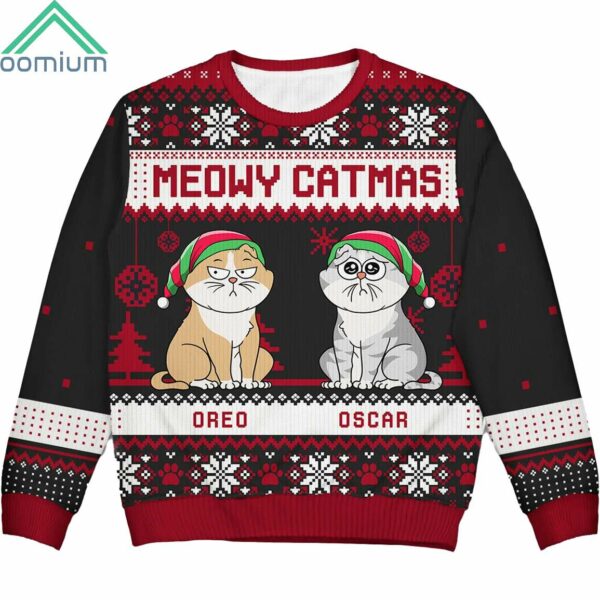 Meowy Catmas Funny Personalized Ugly Christmas Sweater