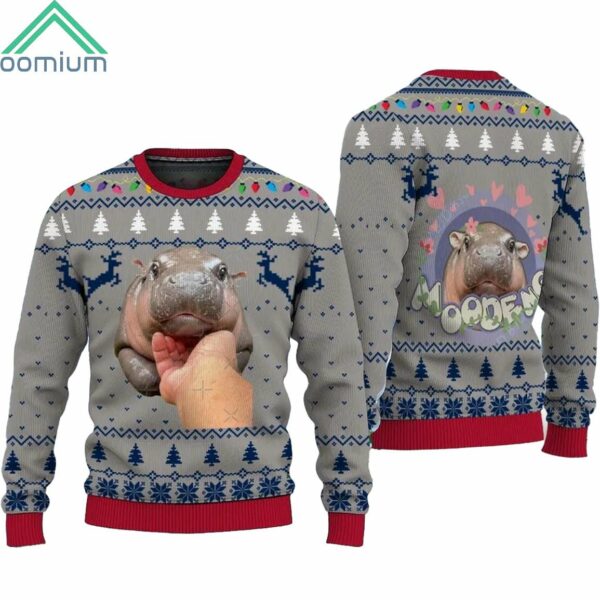 Moo Deng Bouncy Hippo Ugly Christmas Sweater