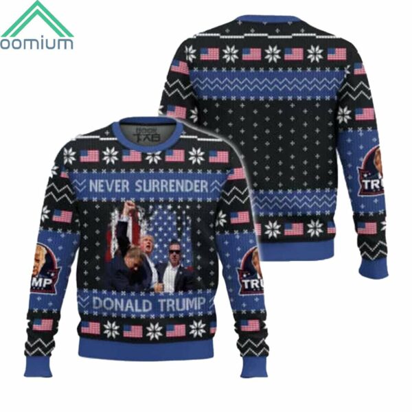 Never Surrender Donald Trump Christmas Ugly Sweater