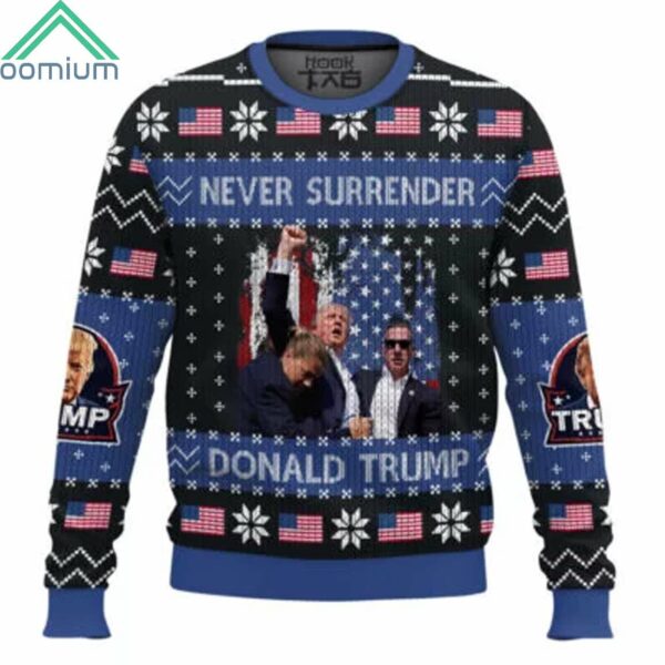 Never Surrender Donald Trump Christmas Ugly Sweater