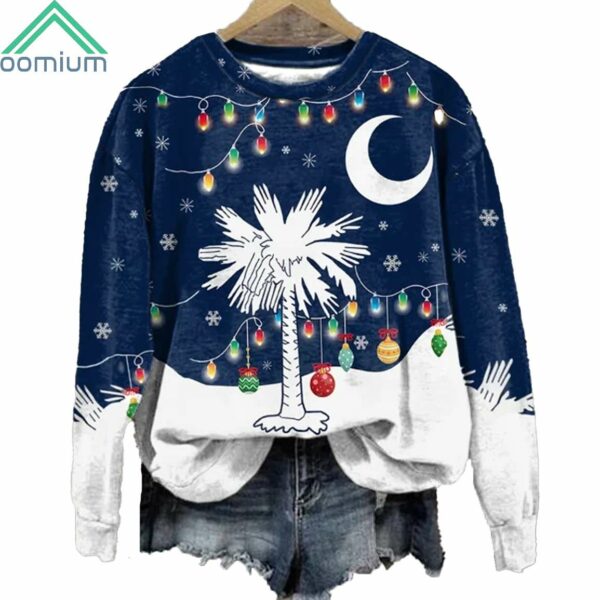 Night Christmas Palm Tree Print Sweatshirt