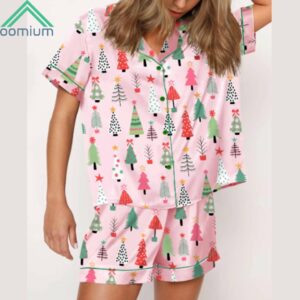 Pink Christmas Tree Satin Pajama Set