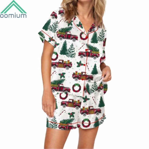 Red Truck Pine Tree Christmas Satin Pajama Set