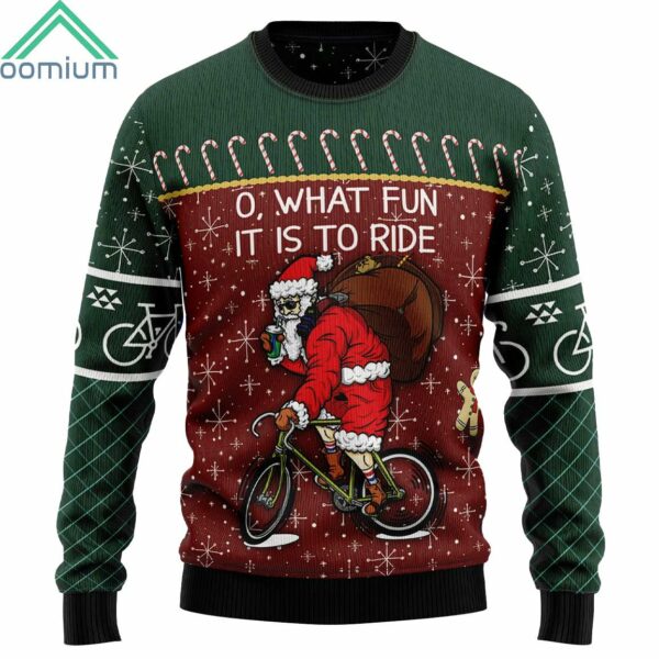 Santa Cycling O What Fun It Is To Ride Ugly Christmas Sweater