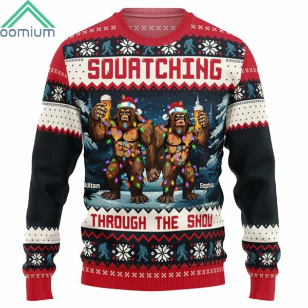 Squatching Through The Snow Personalized Ugly Sweater