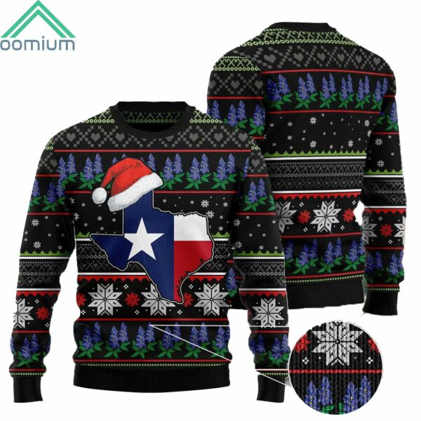 Texas Bluebonnet Hat Map Christmas Ugly Sweater