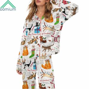 The Twelve Cats Of Christmas Satin Pajama Set