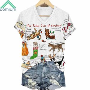 The Twelve Cats Of Christmas V Neck Shirt