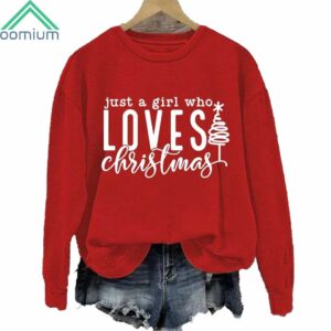 Women's Just A Girl Who Loves Christmas Print Round Neck Sweatshirt