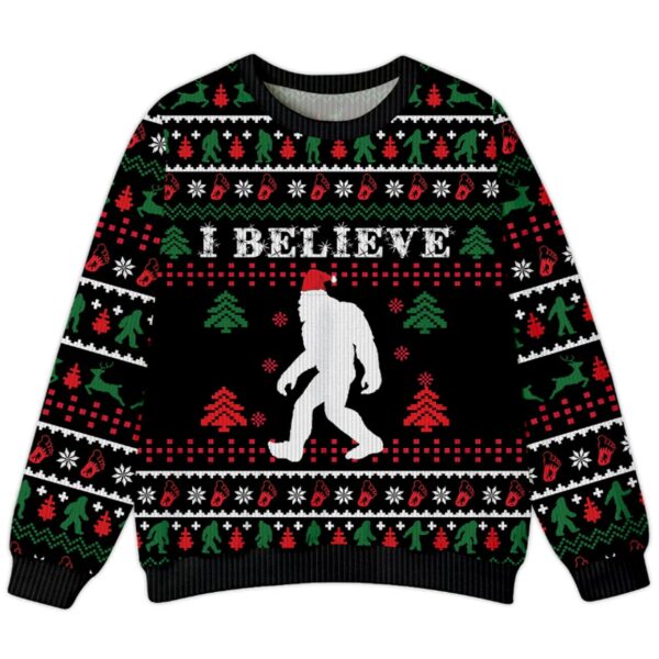 Bigfoot I Believe Christmas Ugly Sweater