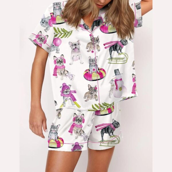 Christmas Skiing French Bulldog Satin Pajama Set 3