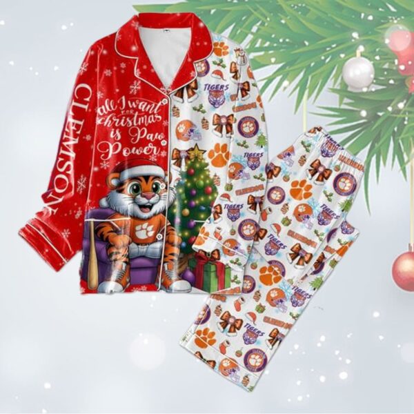 Clemson Tigers All I Want For 2024 Christmas Is Paw Power Pajamas Set 1