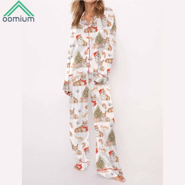 Corgi Christmas Satin Pajama Set For Women 1