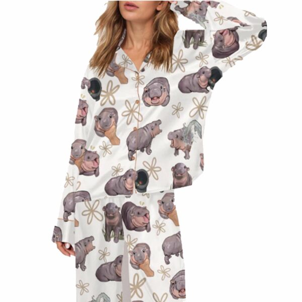 Cute Moo Deng Satin Pajama Set