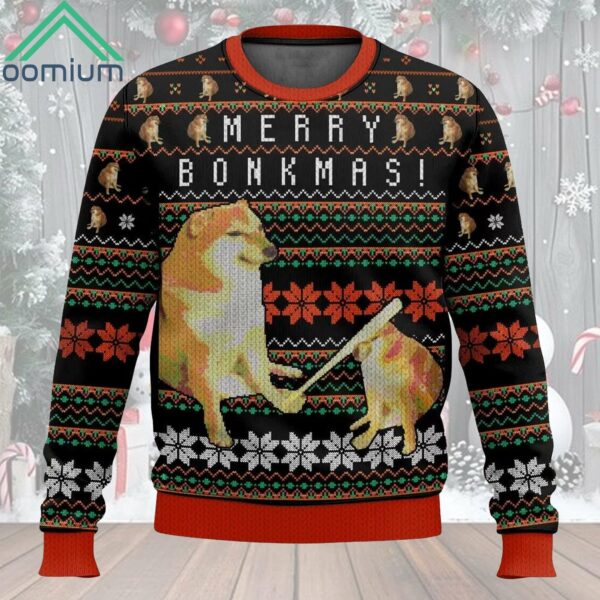 Dog Meme Merry Bonkmas Ugly Christmas Sweater