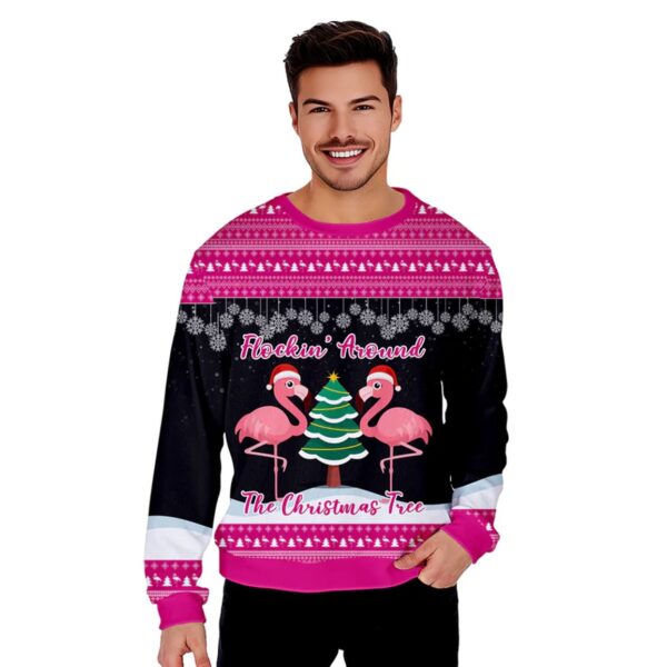 Flocking Around Flamingo Funny Ugly Christmas Sweater 1