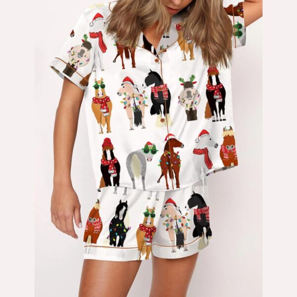 Funny Horse Christmas Satin Pajama Set 3