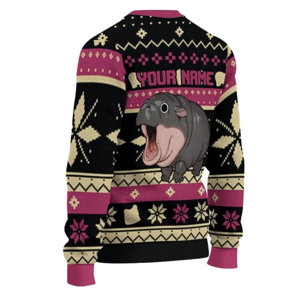 Funny Moo Deng Hippo Emote Pink Ugly Christmas Sweater 2