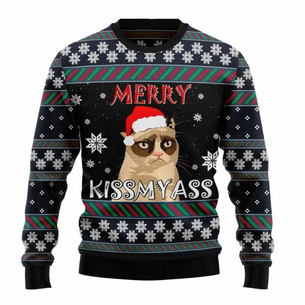 Grumpy Cat Merry Kissmyass Ugly Christmas Sweater