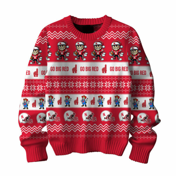 Huskers Santa Go Big Red Ho Ho Ho Christmas Ugly Sweater 2