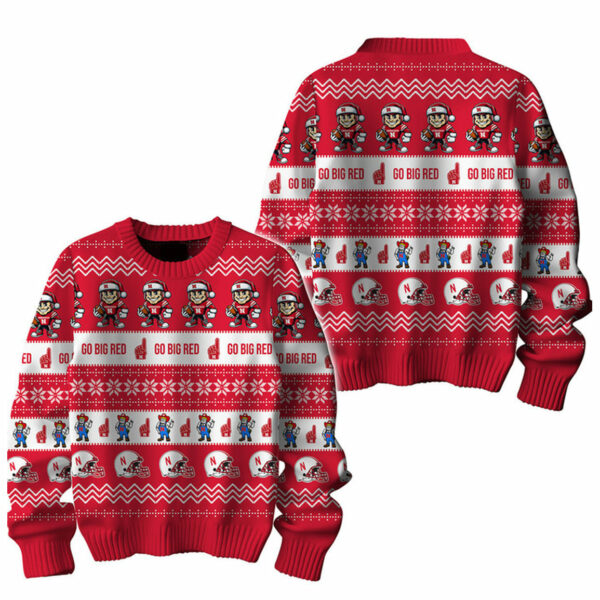 Huskers Santa Go Big Red Ho Ho Ho Christmas Ugly Sweater