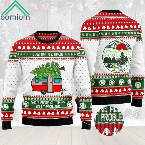 I Just Want To Go Camping And Ignore Adult Ugly Christmas Sweater