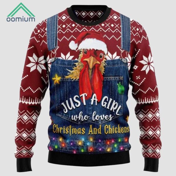 Just a Girl Who Loves Chickens Ugly Christmas Sweater 1